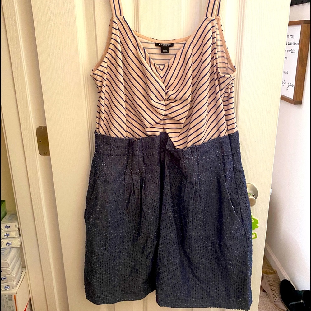 Denim and cotton dress with pockets